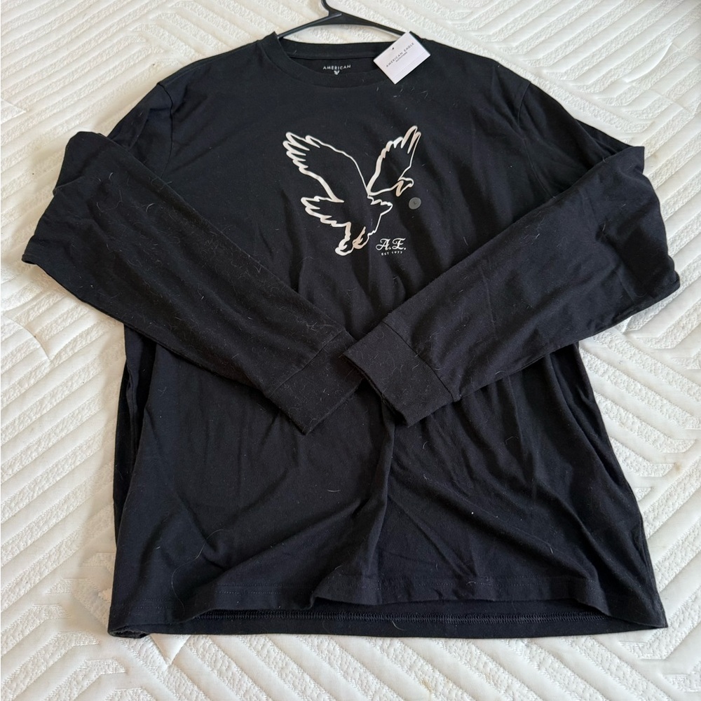 American Eagle Outfitters Black Long Sleeve Tee with Eagle Graphic